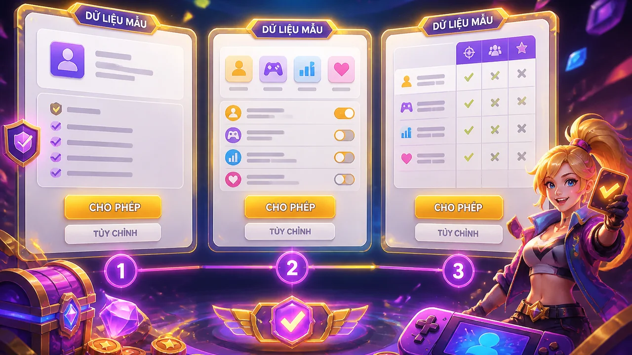 Ba màn hình đồng ý dữ liệu: 13win xin đồng ý sử dụng dữ liệu như thế nào trong hồ sơ mô phỏng?